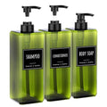 Segbeauty 33.8oz Square Shampoo and Conditioner Dispenser, 3pcs Large Capacity Plastic Soap Dispenser Bathroom, Green 1000ml Empty Lotion Pump Bottle Soap Hand Wash Bottles with Waterproof Labels - color: Green, style: 3pcs