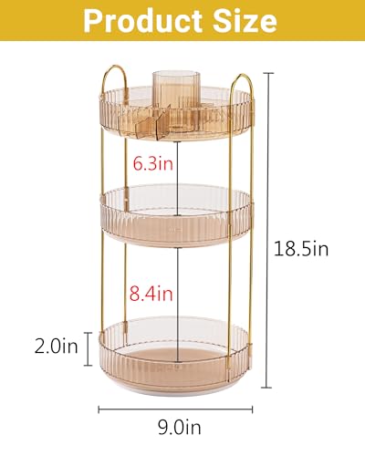 Asayuee 360 Rotating Makeup Organizer,3 Tier Large Capacity Make Up Organizers and Storage,Skincare Perfume Vanity Organizers,Bathroom Cosmetics Storage Organizer Countertop(Gold) - color: Gold, size: New-3 Tier