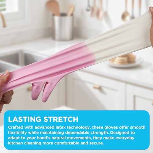 Household Rubber Gloves Non-Slip Dishwashing Cleaning for Kitchen & Bathroom Reusable (2 Pairs Pink+Blue) - size: Medium