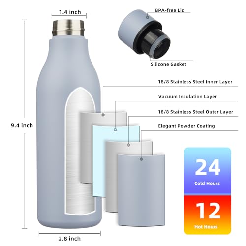 BJPKPK Insulated Water Bottles, 18 oz Stainless Steel Metal Water Bottle with Strap, BPA Free Leak Proof Jugs, Mugs, Flasks, Reusable Thermal Flasks for Sports & Travel, Mist Grey - color: Mist Grey, size: 18 Ounces, style: 18oz