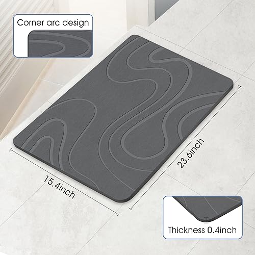 Veeloim Stone Bath Mat Diatomaceous Earth Shower Mat Non-Slip Super Absorbent Diatomite Stone Bath Mats for Bathroom Floor Quick Drying Natural Easy to Clean - color: Line2-grey