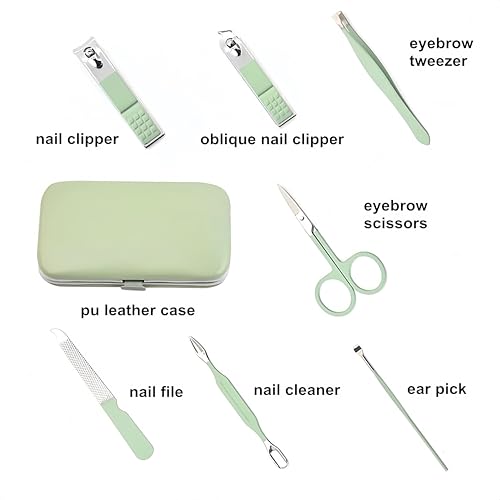 QURIPE 7pcs Manicure Set, Nail Clippers Kit, Stainless Steel Manicure Kit, Nail Clipping Tools Portable Travel Grooming Kit, The Best Gift with Luxurious Case (Green) - color: Green