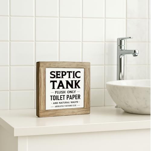 Bathroom Decor Sign, Septic Tank Only Flush Toilet Paper Wood Box Sign Tabletop Decor, Farmhouse Bathroom Signs, Decoration for Toilet Restroom, Funny Restroom Signs 5.9×5.9 inch - color: color23