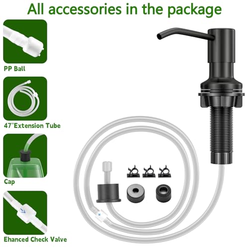Kitchen Sink Soap Dispenser, Built in SoapDispenser, 47" Extension Tube kit, Counter Lotion Dispenser Pump, No Need More Refills (Black) - color: Black