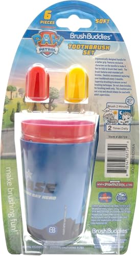 Brush Buddies Paw Patrol Manual Toothbrush and Cup Set for Kids Ages 2+ – Soft Bristles, Easy-Grip Handle, Fun Character Design, Toddler Oral Care Set for Boys and Girls
