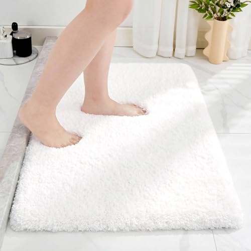 Disolla White Bathroom Rug 20x32 - Non-Slip Plush Thick Bath Mat, Highly Absorbent & Ultra Soft Fluffy Floor Mat, Machine Washable for Shower and Tub - color: White, size: 1'8" x 2'8" (20''x32'' Bathroom Rug)
