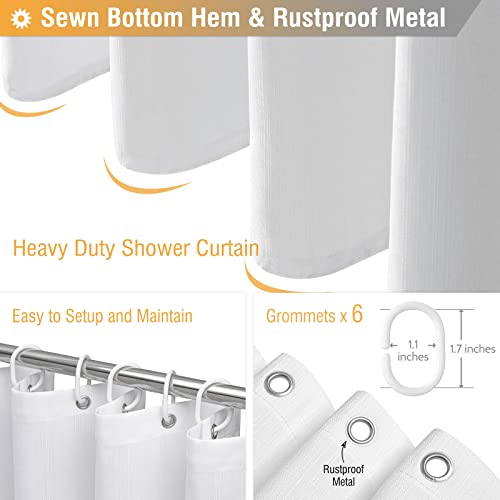 BTTN Stall Fabric Shower Curtain - 36 Inches Linen Textured Heavy Duty Small Cloth Shower Curtain Set with 6 Plastic Hooks, Narrow Hotel Luxury Weighted Shower Curtains for Bathroom - W36 xH72, White - color: White, size: 36"W x 72"L (Pack of 1)