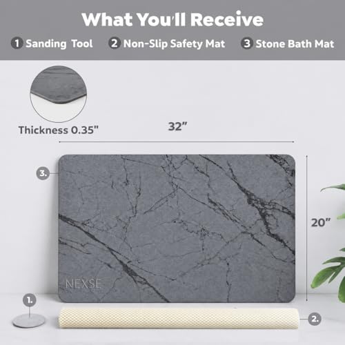 Extra Large Stone Bath Mat for Bathroom (32" x 20") | Non Slip Super Absorbent Quick Dry Diatomaceous Earth Bath Mat | XL Diatomite Stone Bath Shower Mat | Drying Mat for Kitchen Counter | Gray - color: Gray, size: 32" x 20" (Rectangular)