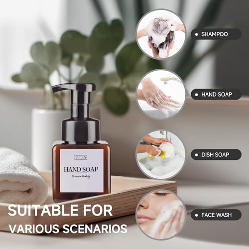 250ML Foaming Soap Dispenser, 2-Pack Plastic Hand Soap Dispenser, Refillable Leakproof Foam Pump Bottle with Waterproof Labels, for Shampoo, Body Wash - color: Brown, size: 250ML