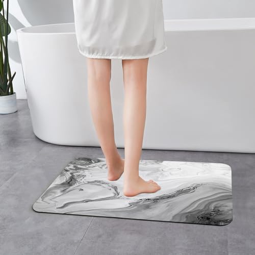 MitoVilla Grey Marble Bathroom Rug, Modern Abstract Non Slip, Absorbent Shower Floor Mat, Washable Carpet Floor Mat, 17" x 24" - color: Marble04 - Grey, size: 17" x 24"