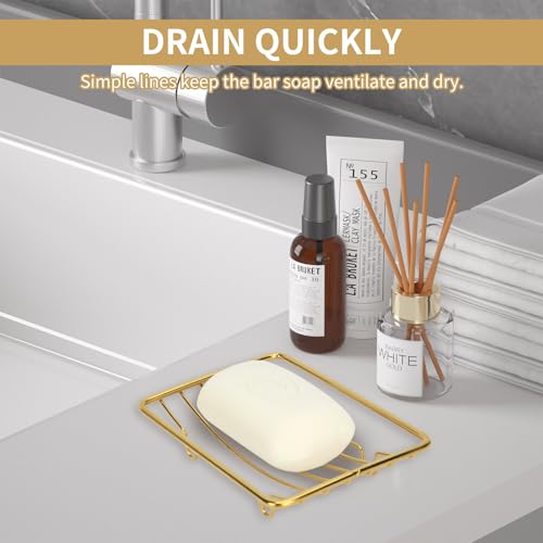 Snailhouse Soap Dishes, 2 Pack Self Draining Rustproof Stainless Steel Shower Bar Soap Dish Holder Tray Caddy Rack for Bathroom & Kitchen, Gold