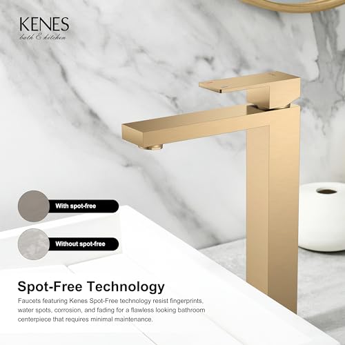 KENES Champagne Bronze Vessel Sink Faucet, Single Handle Tall Bathroom Faucet Single Hole, Bathroom Vanity Faucet with Pop Up Drain and Supply Lines, LJ-9031A-CB - color: Champagne Bronze, size: Tall
