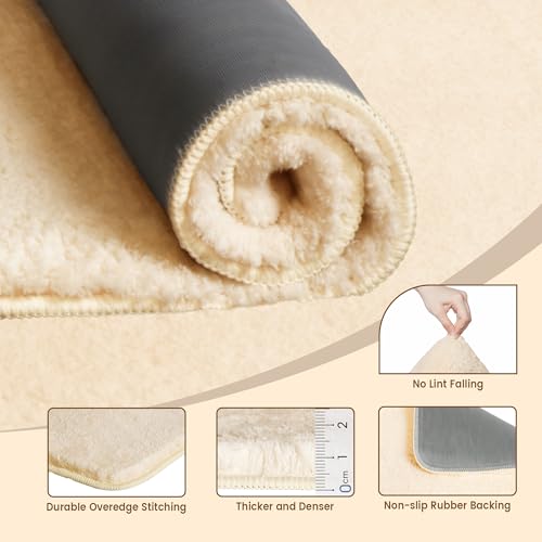 TECHMILLY Fluffy Tufting Bathroom Rug Mat 36x24, Absorbent Thick Non Slip Microfiber Mats, Quick Dry Machine Washable Bath Rug for Bathroom Floor, Bathtub and Shower, Cream - color: Cream, size: 24'' x 36''