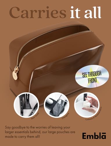 Embla Clear Cosmetic Bag Makeup Case, Clear Zipper Make Up Pouch and Toiletry Travel Tote, Cute Skincare Pouches for Women Girls, Preppy Purse Cosmetic Organizer, Large Makeup Bags, Chocolate | Large Brown Clear Nylon/PVC Cosmetic Bag with Zipper, Waterpr