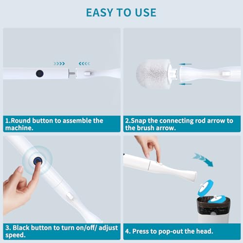 Electric Toilet Brush and Holder Set, Hillyfe Motorized Toilet Brush with 15 Disposable Refill Heads, Hard Nylon Brush 360 Degree Cleaning, Rechargeable - style: Electric Toilet Brush and Holder Set