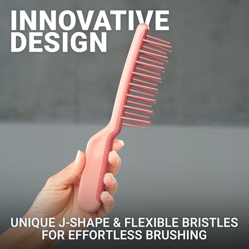 Janeke J-Brush Detangling Comb for Curly and Wavy Hair – Wide Tooth J-Shape Brush for Wet and Dry Use – Anti-Frizz, Lightweight and Gentle on Scalp – Made in Italy Professional Styling Tool (Pink) - color: Pink/JBrush