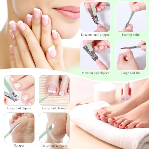 Manicure Set Pedicure Kit Nail Clippers Set Fingernail Clipper Set Ingrown Toenail Nail Kit Scissor Nail Trimmer Kit 18 Pieces Women and Men’s Care Grooming Tools with Fine Case (Tea Green_18 Pieces) - color: Tea Green_18 Pieces