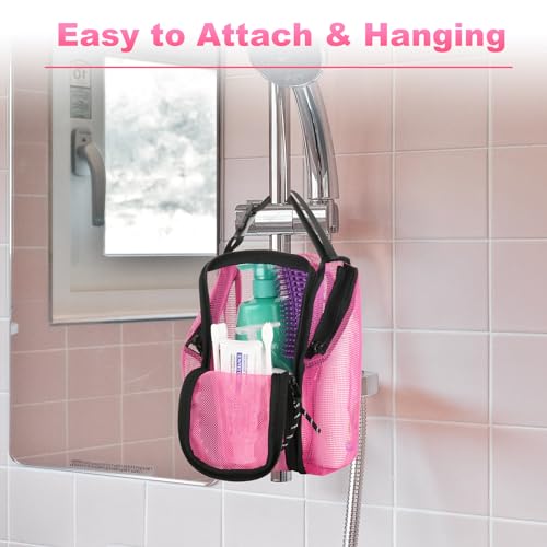 Cosmos Mesh Shower Caddy Toiletry Organizer Hanging Shower Tote Bag, Quick Dry Shower Organizer Portable Bath Bag with Durable Zippers & Side Pockets for Travel Gym Swimming Beach & Camp (Hot Pink) - color: Hot Pink