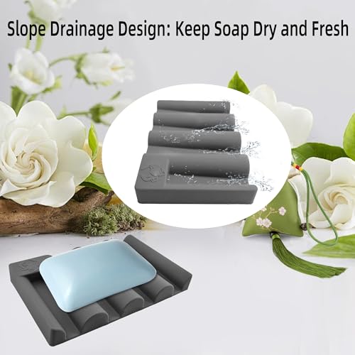 Silicone Soap Dish,Self Draining Soap Holder Perfect for Shower,Bathroom Sink,Kitchen Sink & Travel,Non-Slip Bar Soap Holder Extend Soap Life,Keep Soap Bars Dry & Easy Cleaning Grey-2Pcs - color: Grey-2pcs