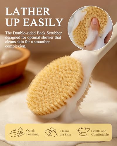 Shower Brush for Massage Dry Brushing: Back Scrubber for Shower with 18.1" Anti Slip Long Handle - Bath Body Brush for Lymphatic Drainage Exfoliator Improving Skin Health for Women Men Elderly(Orange) - size: Long Handle 18.1 in-Orange