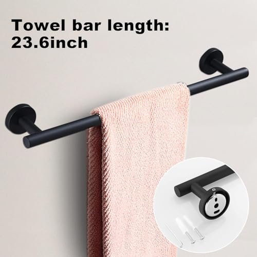 10sets Towel bar Sets, Includes 2Pcs 23.6 inch Towel bar,2Pcs Towel Hook,2Pcs Towel Ring,2Pcs Toilet Paper Holder-Matte Black - color: Matte Black, size: 10pack-23.6inch