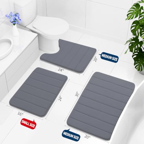 Buganda Memory Foam Bath Mat, 44" x 32", Ultra Soft Bathroom Rugs, Water Absorbent and Machine Washable Bath Rug for Bathroom, Shower, and Tub, Dark Grey - color: Dark Grey, size: 44" X 32"