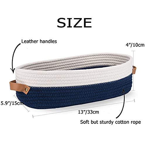 Toilet Basket,Woven Storage Basket for Toilet Tank Top Farmhouse Home Decor Organizing Baskets 13"x5.9"x4" Navy Stitching White - color: Navy Stitching White