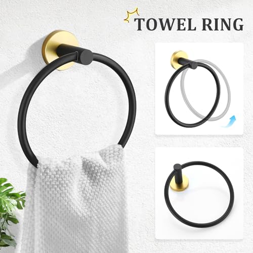 TURS Black and Gold Bathroom Hardware Set 5 Piece, SUS304 Stainless Steel Gold Black Towel Bar Set, 24 Inch Bathroom Accessories Kit Wall Mounted - color: Black&gold