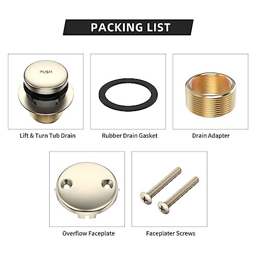 All Metal Tip-Toe Bathtub Drain Kit with Two-Hole Overflow Faceplate and Universal Fine/Coarse Thread Assembly, Bath Tub Drain Kit fits All Bathtub -Brushed Nickel - color: Brushed Nickel