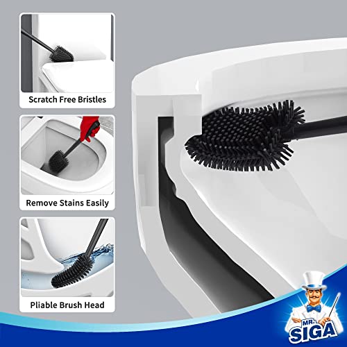 MR.SIGA Toilet Bowl Brush and Holder, Durable and Flexible Bristles, Wall Mounted Toilet Brush for Bathroom Cleaning, Black, 1 Pack - color: Black, size: 4.8"L x 3.1"W x 15.7"H