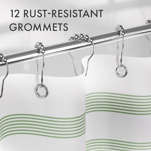 AmazerBath Shower Curtain, Washable Cloth Sage Green with 12 Shower Curtain Hooks, Fabric Green and White Striped Set, Farmhouse Bathroom Shower Curtain, 72x72 Inches - color: A- Sage Green Stripe +12 Metal Hooks, size: 72"W x 72"L (Pack of 1)