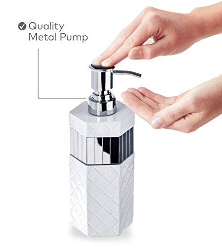 Creative Scents Quilted Mirror White Hand Soap Dispenser for Bathroom - Decorative Lotion Dispenser with Durable Metal Pump, Resin Countertop Shower Dispensers for Elegant Bathroom Decor - style: Soap Dispenser