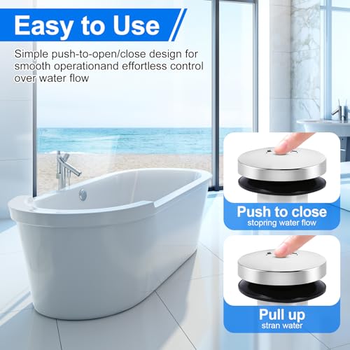 1 Pack 1068204 Bathtub Drain Stopper Replacement and Cover Compatible with Kohler Bathtub K-7272 K-7271 K-7259 K-7265, Bathroom Pop Up Tub Drain Stopper with 3/8'' Thread Studs (Chrome Cover) - color: Chrome Cover