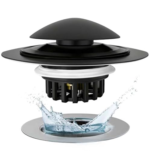 BAOLSLS Bathtub Drain Stopper, Pop Up Tub Drain Hair Catcher, Bath Tub Drain Plug and Cover for 1.45 in -1.8 in Drain, Matte Black - color: Matte Black