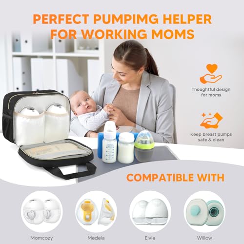 PIIOSER Breastmilk Cooler Travel Bag with Ice Pack, Compatible with Wearable Breast Pumps & Accessories - Portable Hands Free Breast Pump Carrying Case for Nursing & Working Moms, Black - color: Black