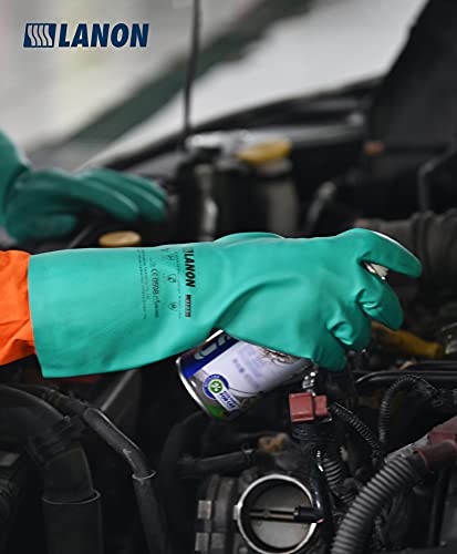 LANON 3 Pairs Nitrile Chemical Resistant Gloves, Reusable Heavy-Duty Rubber Gloves, Acid, Alkali & Oil Protection, Non-Slip, XL - size: X-Large (Pack of 1)