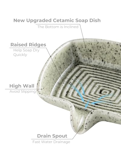 Self Draining Soap Dish, Ceramic Drain Soap Holder Waterfall Design Soap Saver for Shower, Bathroom, Sink, Kitchen and Countertop, Keeps Dry, Speckled Glaze - color: Speckled Glaze, size: Rectangular