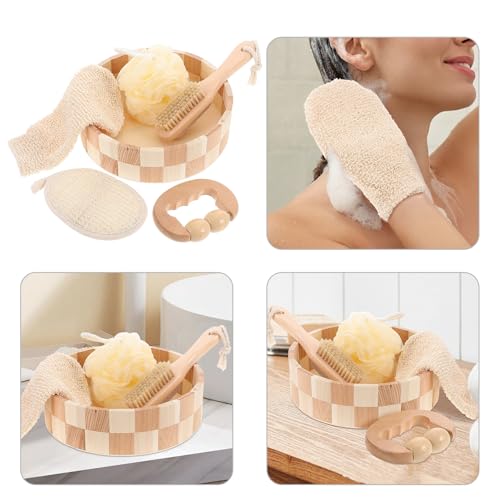 Mipcase Double-Sided Exfoliating Bath Mitt and Pumice Scrubbing Brush Set for Shower Body Cleaning and Callus Removal, Back Scrubber Bath Supplies for Men and Women