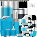 Lnond Blue Bathroom Set, 23-Piece Blue Black Geometric Bathroom Decor Set with with Shower Curtain and Rugs, Trash Can, Toilet Brush Holder Set & Soap Dispenser - style: Blue Geometric