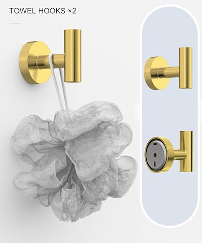 6 Pcs Brushed Gold Bathroom Accessories Hardware Set SUS304 Stainless Steel Towel Rack and Toilet Paper Holder Set Bath Towel Bar Set Wall Mounted for Bathroom Kitchen by HOMEMYSTIQUE - color: Brushed Gold, size: 6 Pieces