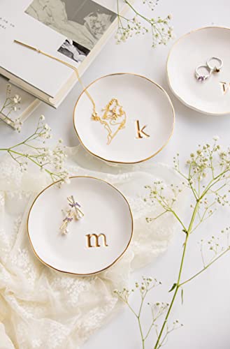 COLLECTIVE HOME Ceramic Jewelry Tray, Trinket Dish, Gifts for Women (C) | Mother's Day, Birthday, Christmas, Engagement Gifts, Vanity, Nightstand Decor, Embossed Gold Monogram Ring Dish with Gift Box - color: C
