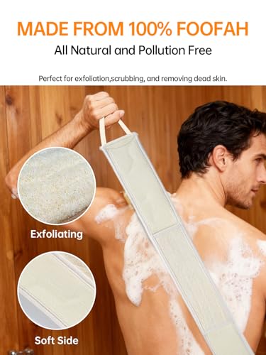Natural Loofah Back Scrubber for Shower, Exfoliating Body Scrubber Loofah Set for Women and Men for Use in Shower Bath, Loofah Sponge to Clean Your Body and Back Deeply - 1 Count (Pack of 2)