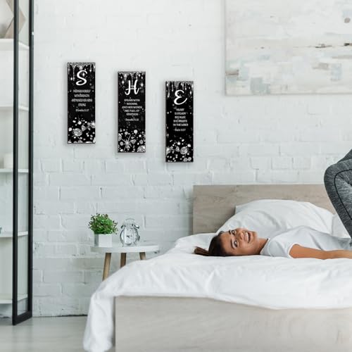 3 Pcs Silver Wall Decor Diamond Bedroom Decor For Women With Religious Black And Silver Bathroom Accessories Office Sign for Home Kitchen Office Wall Decoration 12x4 Inches - color: Silver