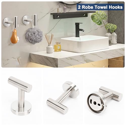 NearMoon 5 Pieces Bathroom Hardware Set SUS304 Thicken Stainless Steel-Towel Rack Kit Include 24" Towel Rod +Bath Towel Ring +Toilet Paper Holder +2 Robe Towel Hooks Bath Accessories (Nickel) - color: Brushed Nickel