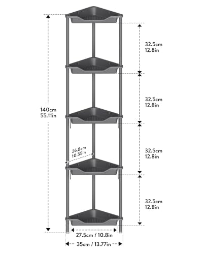 Orimade Rustproof 5 Tier Floor Standing Corner Shower Caddy Organizer, Plastic Aluminum Splicing Floor Corner Shelf Rack Stands for Bathroom, Grey - color: Grey, size: 5 Tier