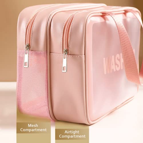 DAPOWER Travel Toiletry Bag for Women, Matte Translucent Toiletry Bag with Handy Handle, Makeup Cosmetic Organizer Bag for Travel Toiletries Accessories (Pink-XL) - color: Pink-XL