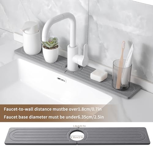 Diatomite Faucet Mat for Kitchen Sink, Quick-Dry Stone-Like Sink Mat, Flat Lay Absorbent Countertop Drying Mat for Faucet Area, Hard Diatomite Mat, Gray, 15.8 x 4 in - color: Gray-D2