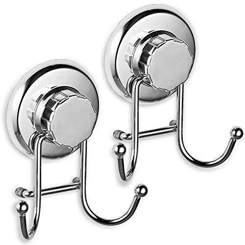 HASKO accessories - Powerful Vacuum Suction Cup Hooks - Organizer for Towel, Bathrobe and Loofah - Strong Stainless Steel Towel Hooks for Bathroom & Kitchen, Towel Hanger Storage (2 Pack) - color: Chrome
