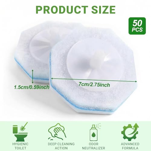 50PCS Toilet Bowl Cleaner Refills, Disposable Wand Refills Compatible with Most Systems, Scrubber Refill Heads for Bathroom Cleaning