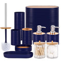 Bathroom Accessory Set,10 PCS Navy Blue Bathroom Set with Trash Can,Toothbrush Holder,Soap Dispenser,Toothbrush Cup,Vanity Tray,Soap Dish,Toilet Brush,Qtip Holders - color: Navy Blue